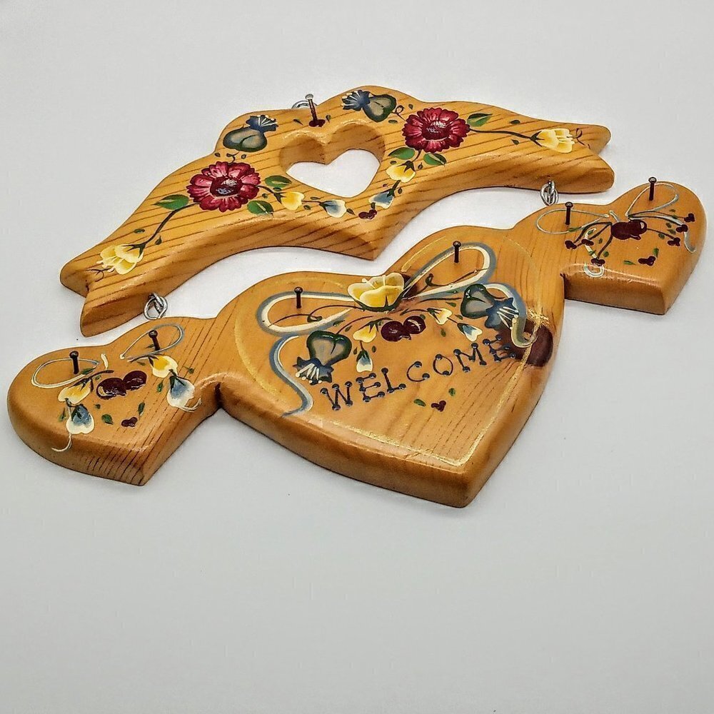 Vintage Handmade Wood Welcome Hanging Hooks